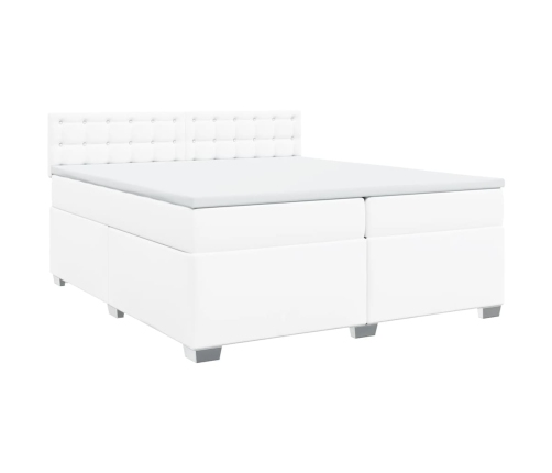 Cama box spring con colchón cuero sintético blanco 200x200 cm