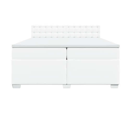 Cama box spring con colchón cuero sintético blanco 200x200 cm