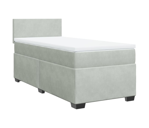 Cama box spring con colchón terciopelo gris claro 80x200 cm