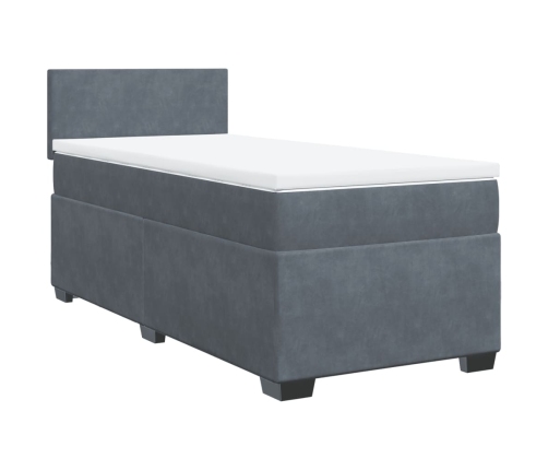 Cama box spring con colchón terciopelo gris oscuro 80x200 cm