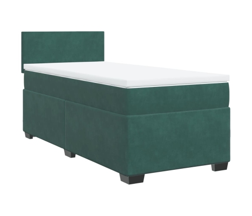 Cama box spring con colchón terciopelo verde oscuro 80x200 cm