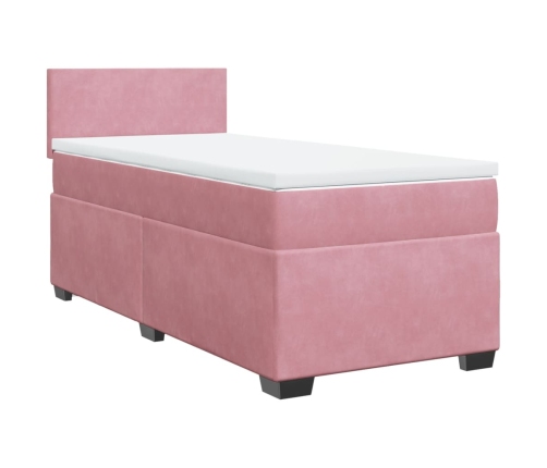 Cama box spring con colchón terciopelo rosa 80x200 cm