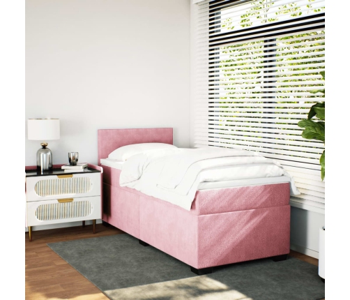 Cama box spring con colchón terciopelo rosa 80x200 cm