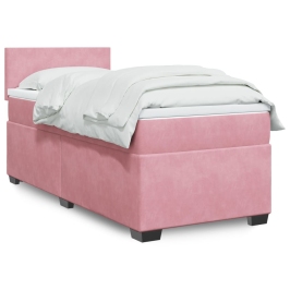 Cama box spring con colchón terciopelo rosa 80x200 cm