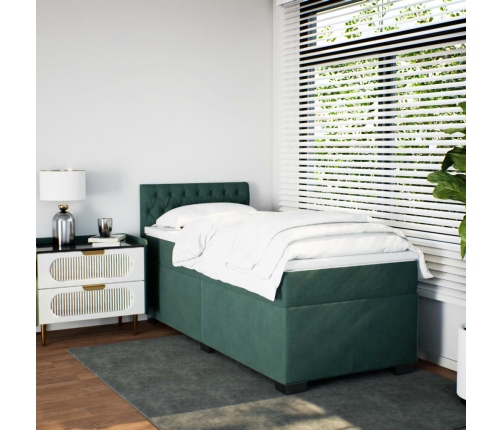 Cama box spring con colchón terciopelo verde oscuro 80x200 cm