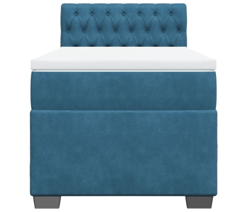 Cama box spring con colchón terciopelo azul oscuro 80x200 cm