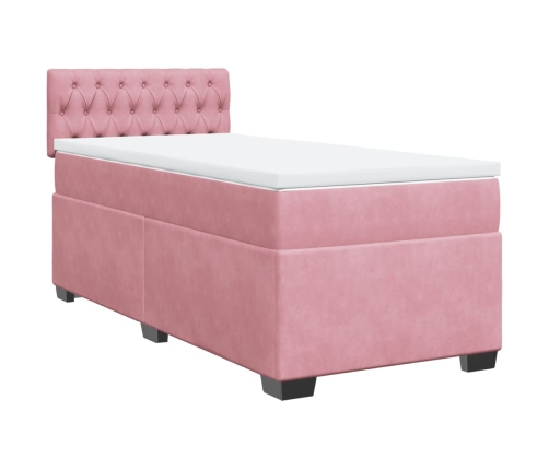 Cama box spring con colchón terciopelo rosa 80x200 cm