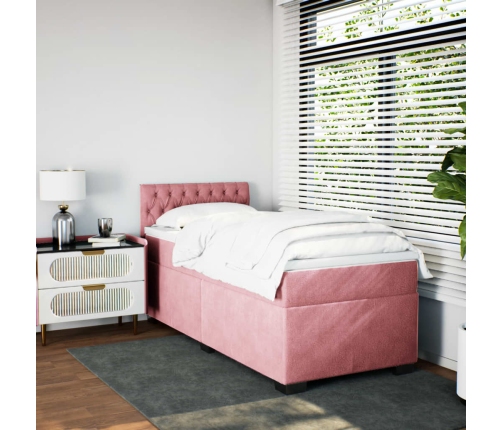 Cama box spring con colchón terciopelo rosa 80x200 cm