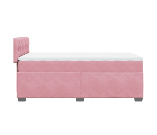 Cama box spring con colchón terciopelo rosa 80x200 cm