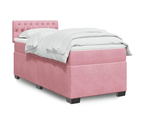 Cama box spring con colchón terciopelo rosa 80x200 cm