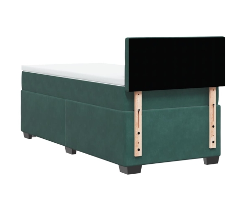 Cama box spring con colchón terciopelo verde oscuro 80x200 cm