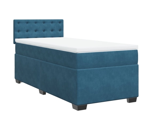 Cama box spring con colchón terciopelo azul oscuro 80x200 cm