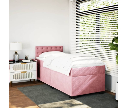 Cama box spring con colchón terciopelo rosa 80x200 cm