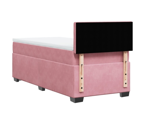 Cama box spring con colchón terciopelo rosa 80x200 cm