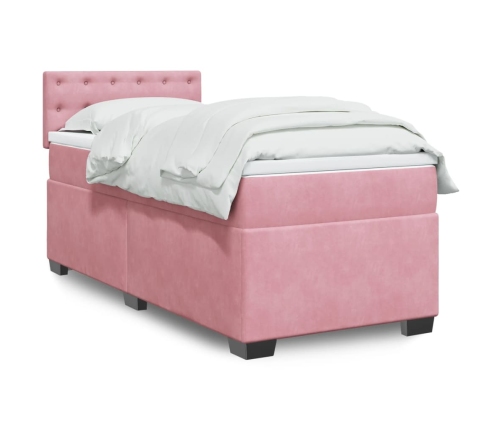 Cama box spring con colchón terciopelo rosa 80x200 cm