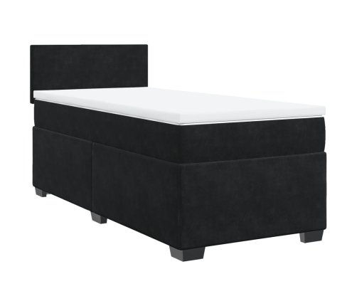 Cama box spring con colchón cuero sintético negro 90x190 cm