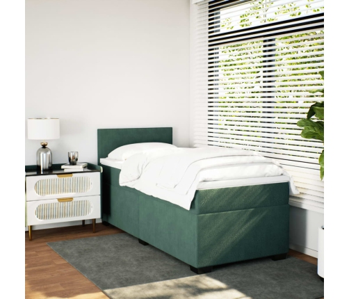 Cama box spring con colchón terciopelo verde oscuro 90x190 cm