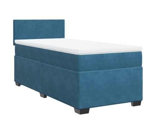 Cama box spring con colchón terciopelo azul oscuro 90x190 cm