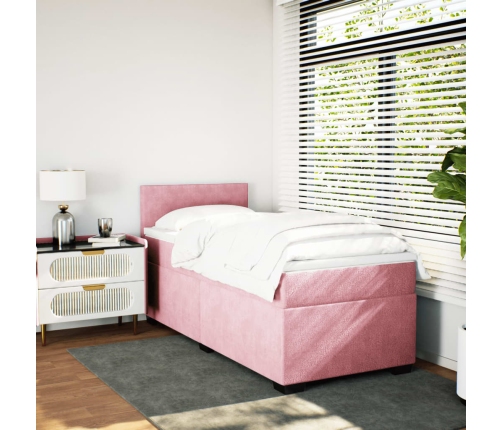Cama box spring con colchón terciopelo rosa 90x190 cm
