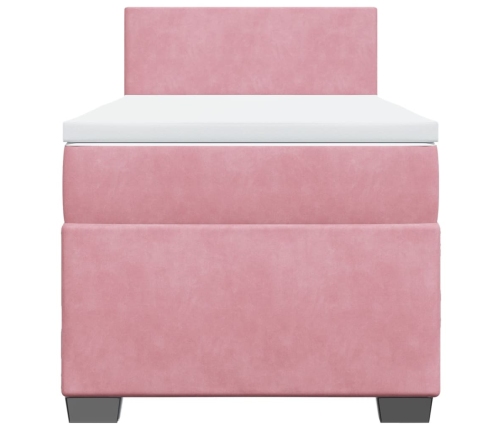 Cama box spring con colchón terciopelo rosa 90x190 cm