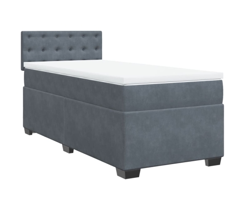 Cama box spring con colchón terciopelo gris oscuro 90x190 cm