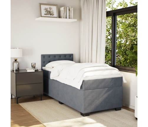 Cama box spring con colchón terciopelo gris oscuro 90x190 cm