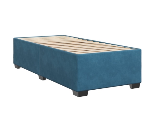 Cama box spring con colchón terciopelo azul oscuro 90x190 cm