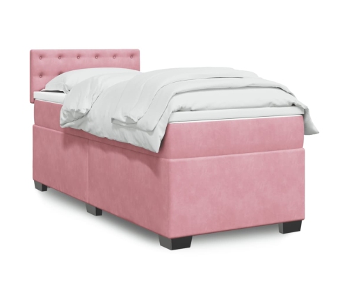 Cama box spring con colchón terciopelo rosa 90x190 cm