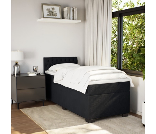 Cama box spring con colchón cuero sintético negro 90x190 cm