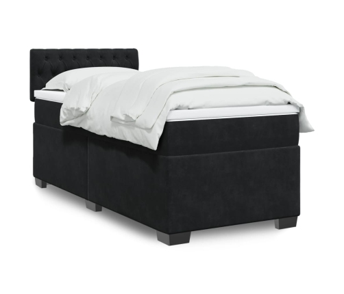 Cama box spring con colchón cuero sintético negro 90x190 cm