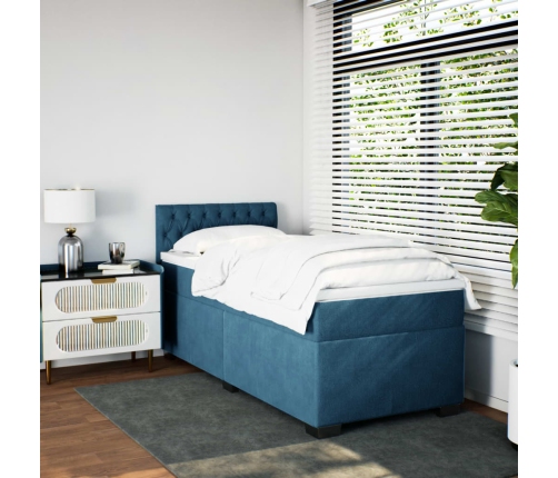 Cama box spring con colchón terciopelo azul oscuro 90x190 cm