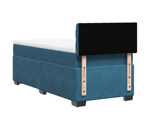 Cama box spring con colchón terciopelo azul oscuro 90x190 cm