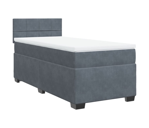 Cama box spring con colchón terciopelo gris oscuro 90x190 cm