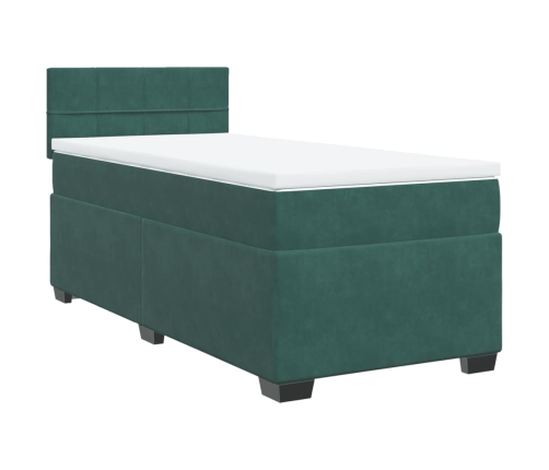 Cama box spring con colchón terciopelo verde oscuro 90x190 cm