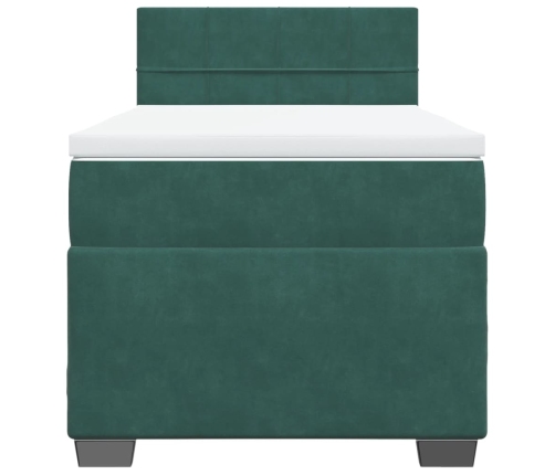 Cama box spring con colchón terciopelo verde oscuro 90x190 cm