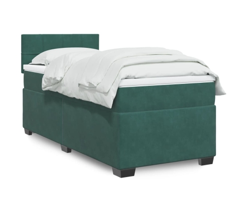 Cama box spring con colchón terciopelo verde oscuro 90x190 cm