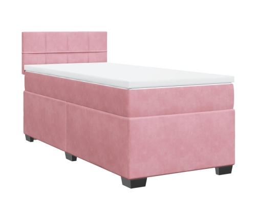 Cama box spring con colchón terciopelo rosa 90x190 cm