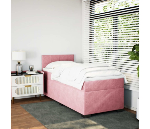 Cama box spring con colchón terciopelo rosa 90x190 cm