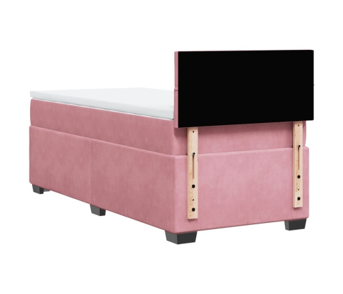 Cama box spring con colchón terciopelo rosa 90x190 cm