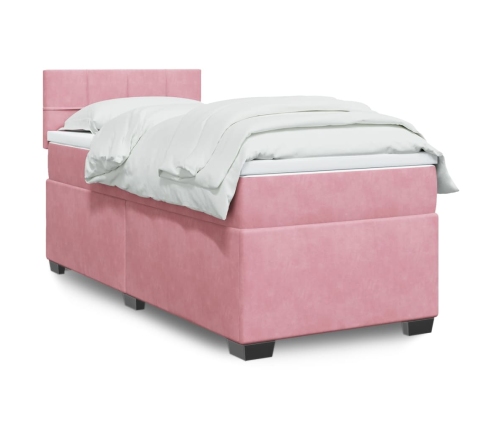 Cama box spring con colchón terciopelo rosa 90x190 cm