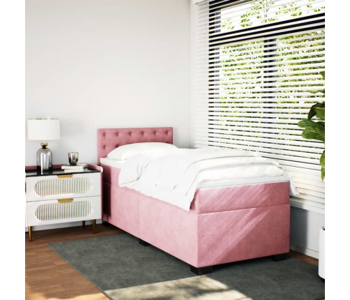 Cama box spring con colchón terciopelo rosa 90x200 cm