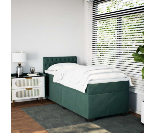 Cama box spring con colchón terciopelo verde oscuro 90x200 cm