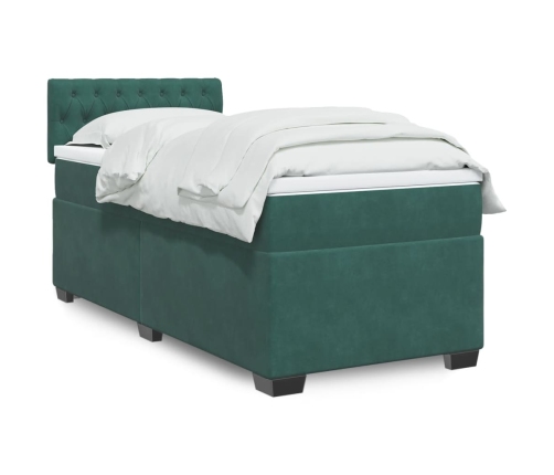 Cama box spring con colchón terciopelo verde oscuro 90x200 cm