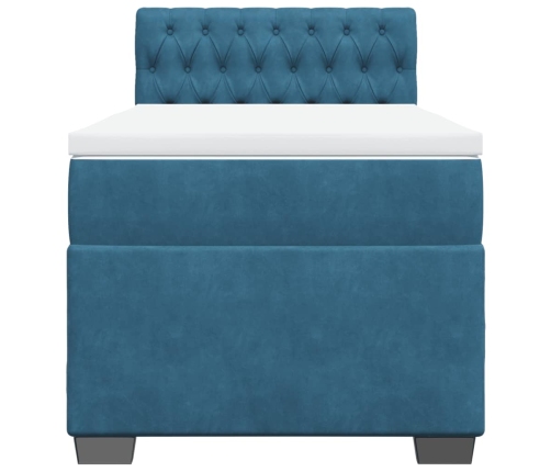 Cama box spring con colchón terciopelo azul oscuro 90x200 cm
