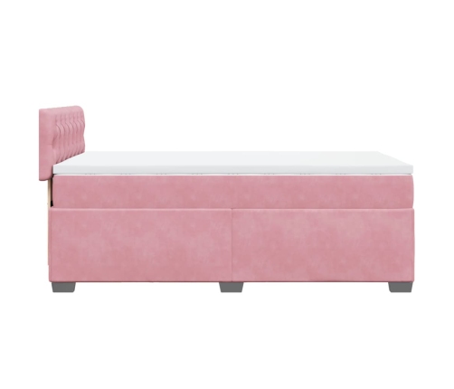 Cama box spring con colchón terciopelo rosa 90x200 cm