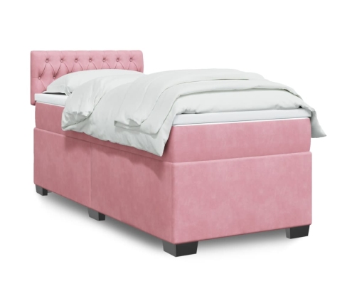 Cama box spring con colchón terciopelo rosa 90x200 cm