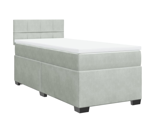 Cama box spring con colchón terciopelo gris claro 90x190 cm