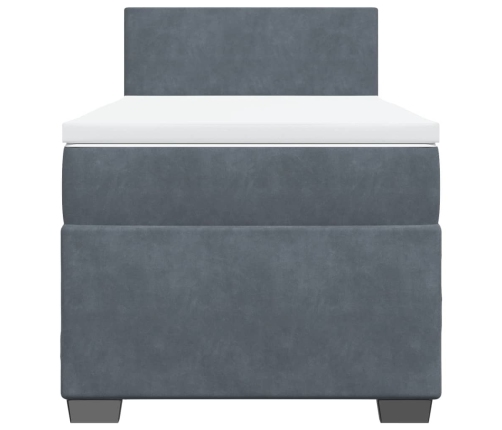 Cama box spring con colchón terciopelo gris oscuro 100x200 cm