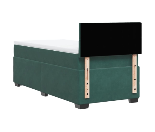 Cama box spring con colchón terciopelo verde oscuro 100x200 cm