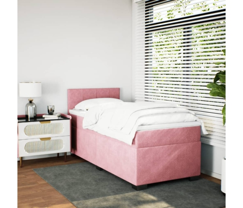 Cama box spring con colchón terciopelo rosa 100x200 cm